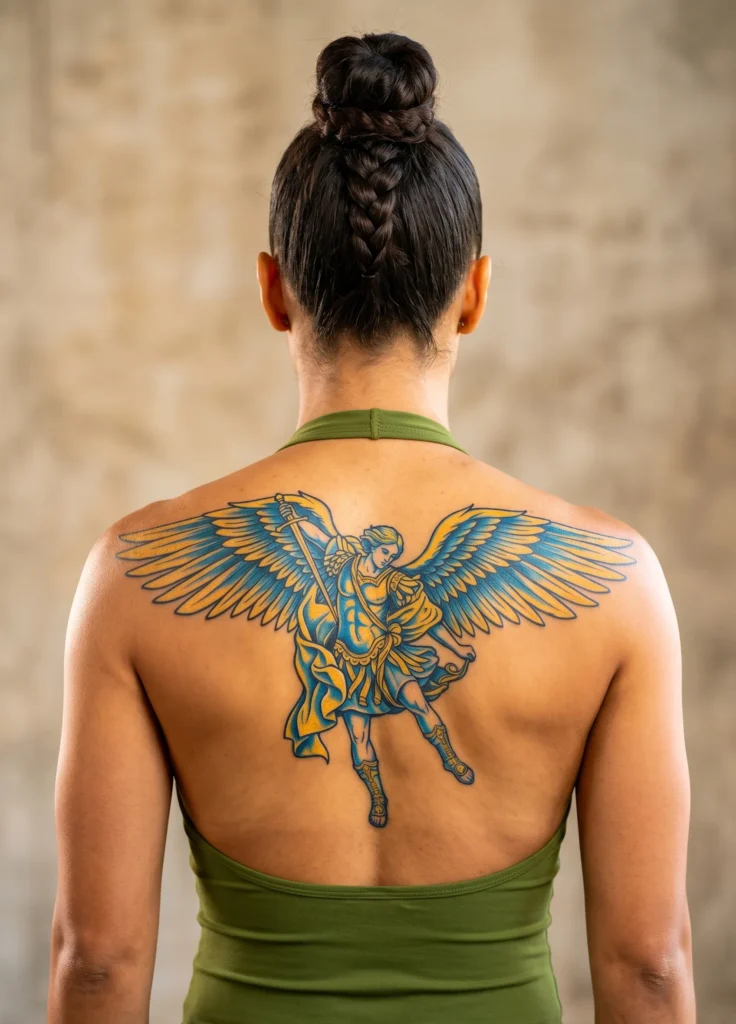 Archangel with Spread Wings Across Upper Back