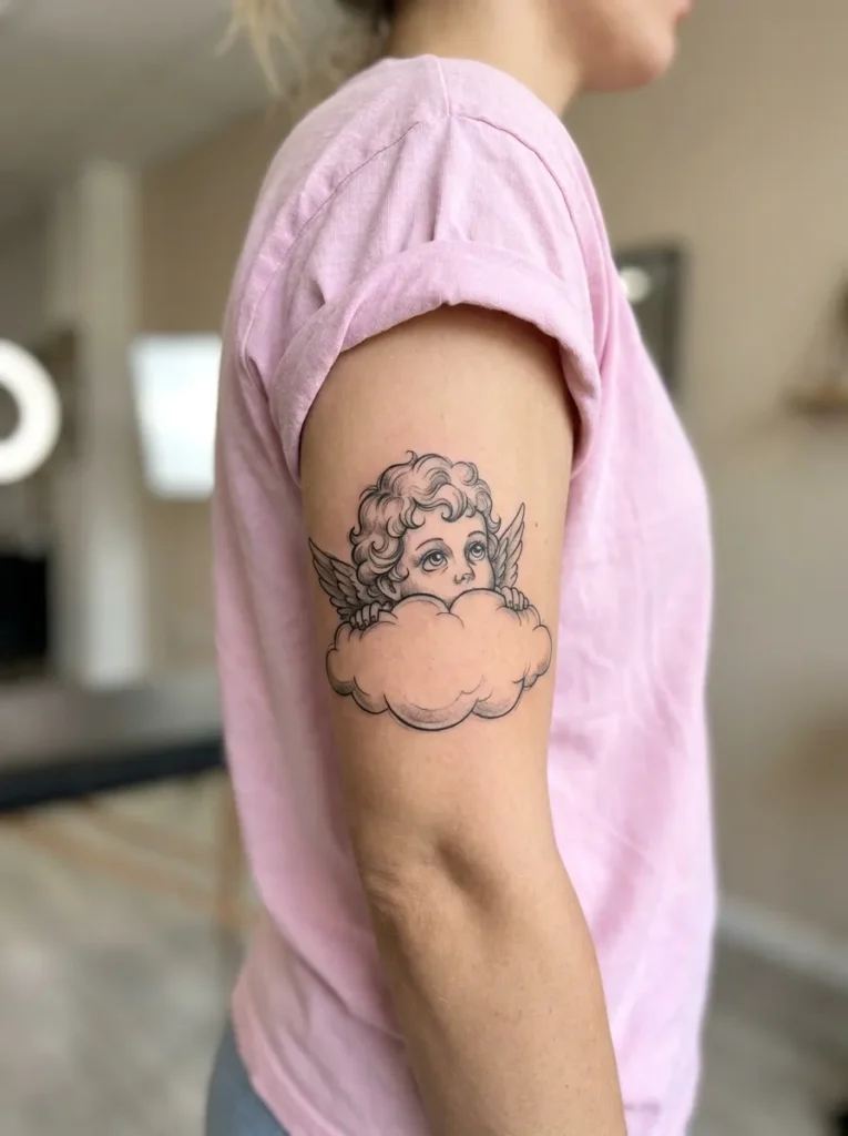 Baby Angel Peeking from Clouds