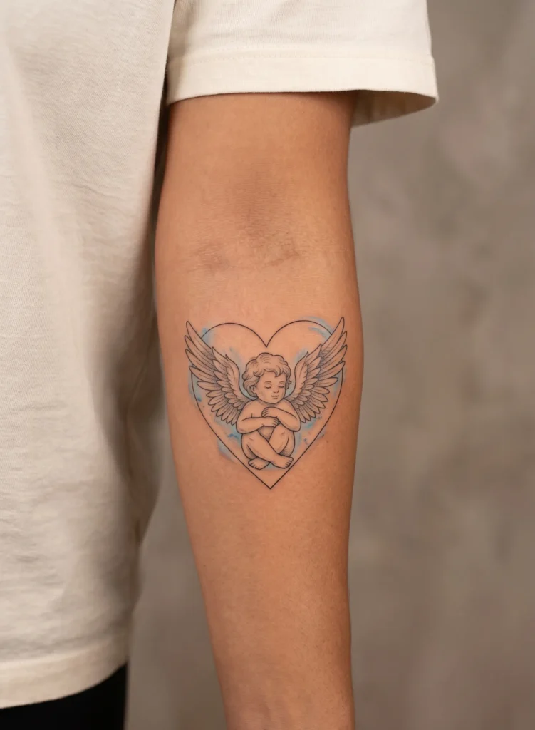 Baby Angel Sitting Inside Heart Shape