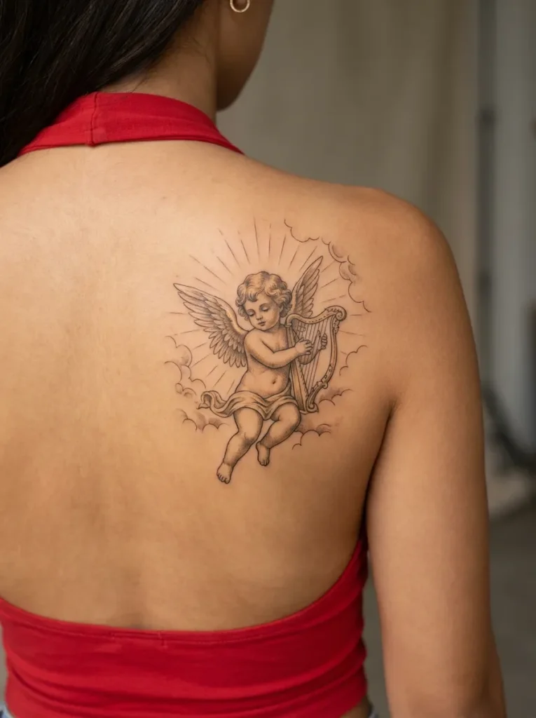 Baby Angel with Tiny Harp