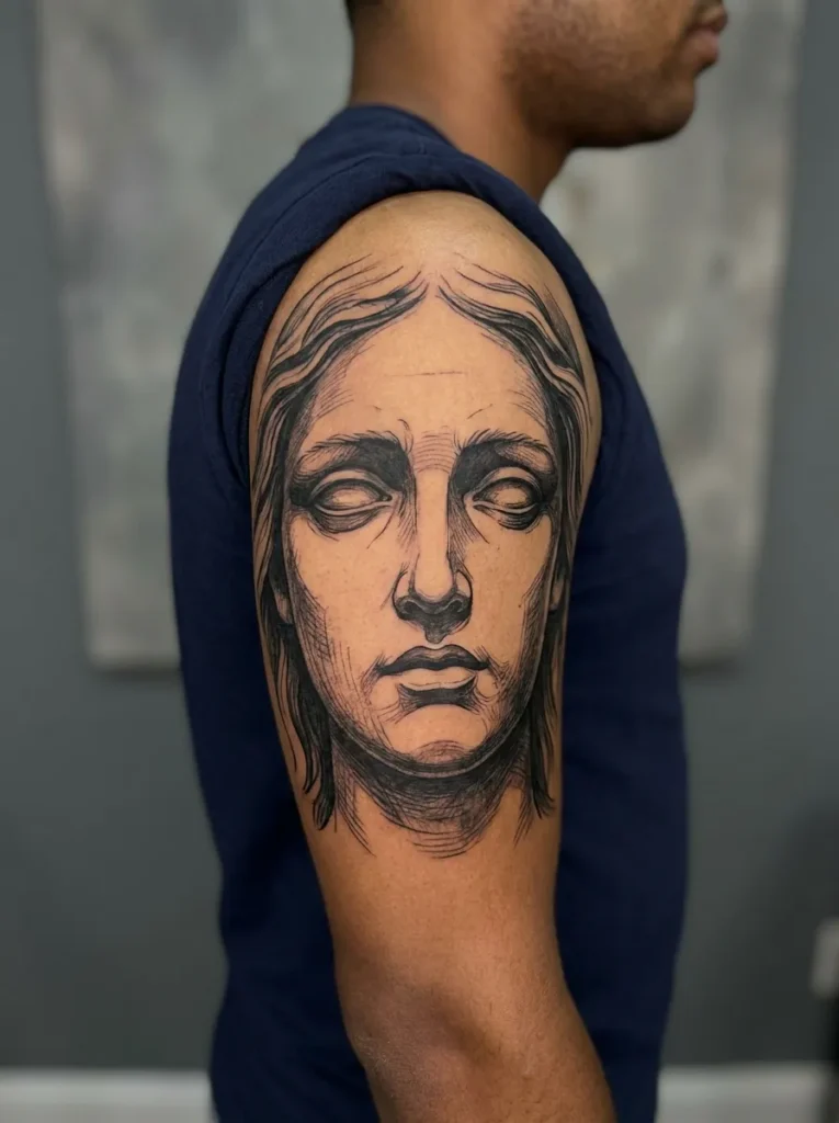 Black Ink Angel Face Close Up