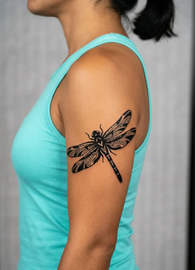 Blackwork Dragonfly Tattoo