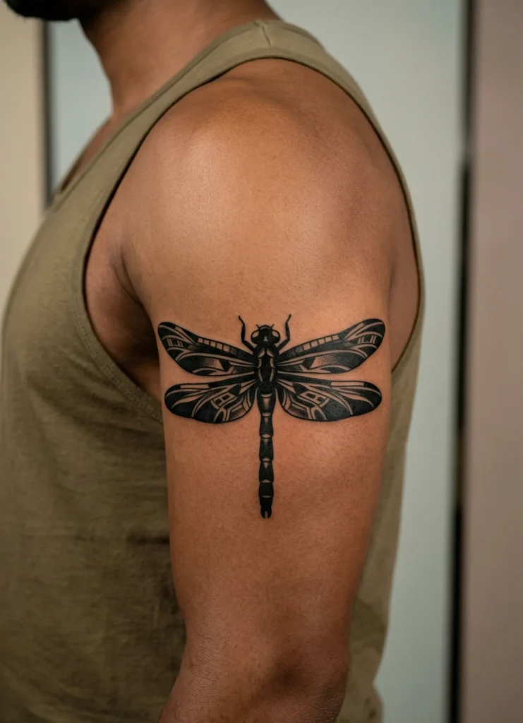 Bold Blackwork Dragonfly Tattoo Design