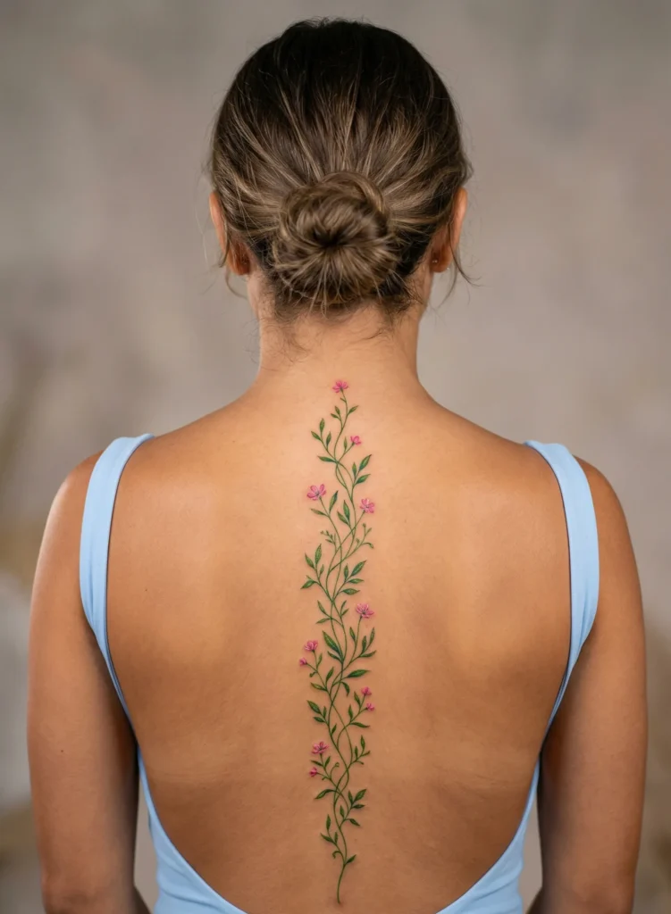 Botanical Spine Tattoo