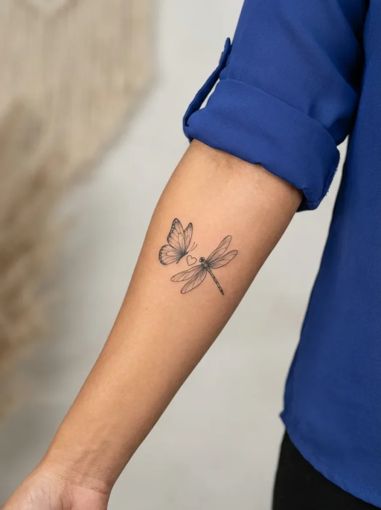 Butterfly and Dragonfly with Heart Accent