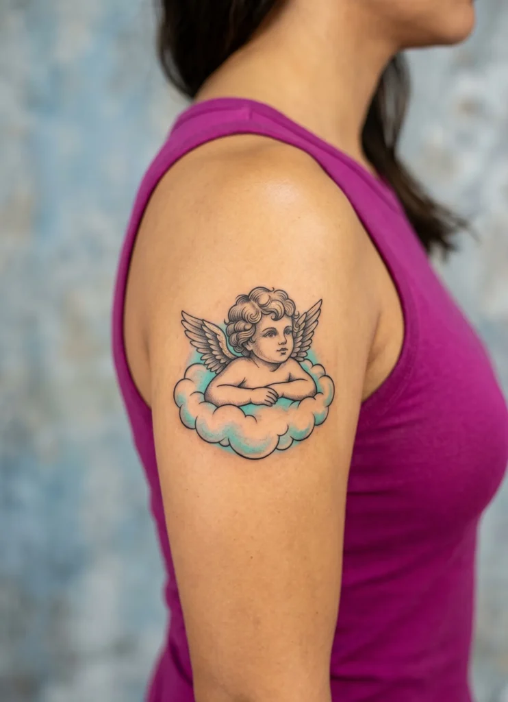 Cherub Floating on Soft Clouds