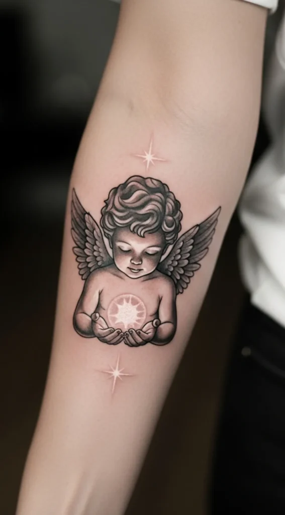 Cherub Holding Tiny Glowing Orb