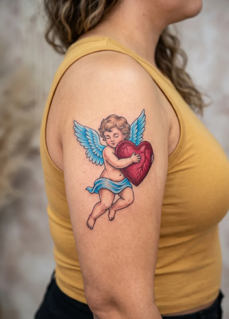 Cherub Holding a Heart Close to Chest