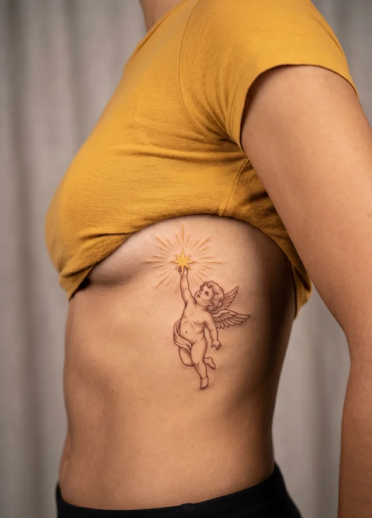 Cherub Reaching Upward Holding a Star