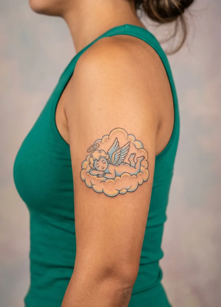 Cherub Resting on a Fluffy Cloud Base