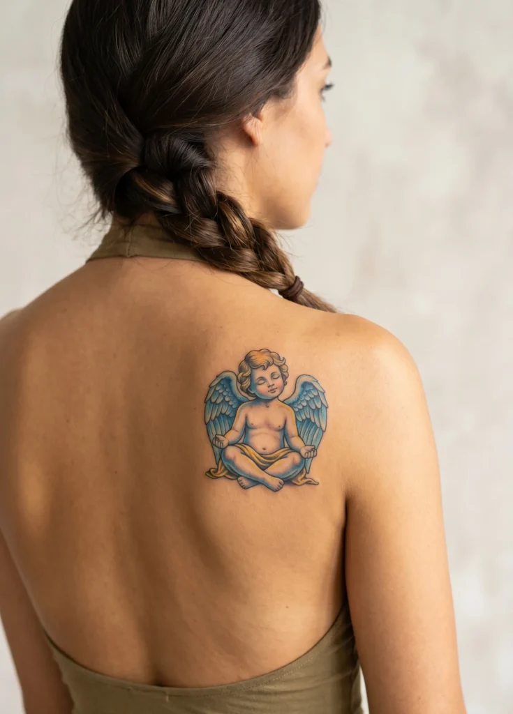 Cherub Sitting with Folded Legs and Wings