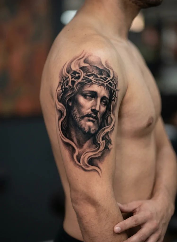 Christ Portrait With Smoke Shading Effect 