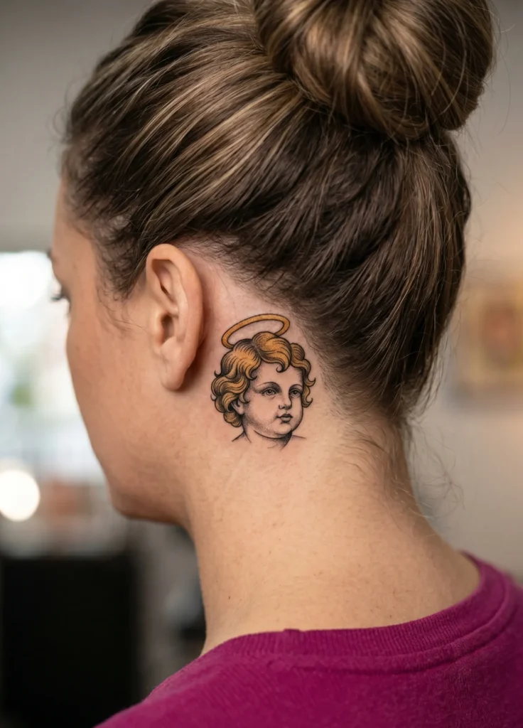 Chubby Cherub Face with Soft Curls and Halo