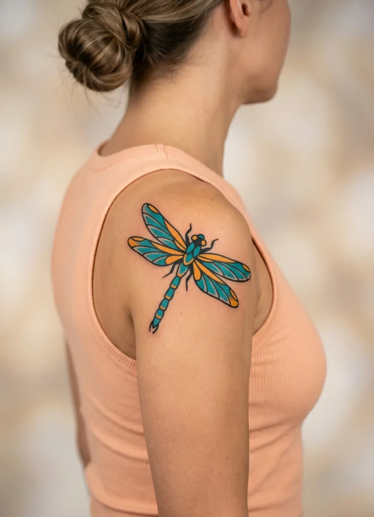 Classic Dragonfly on Shoulder