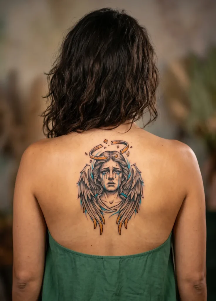 Crying Angel with Broken Halo