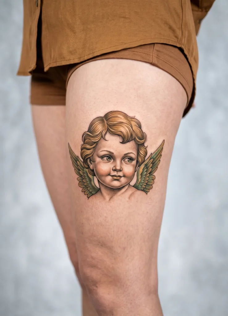 Curious Cherub Looking Sideways with Detail