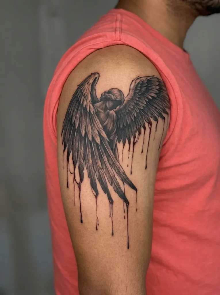 Dark Angel with Bleeding Feather Wings