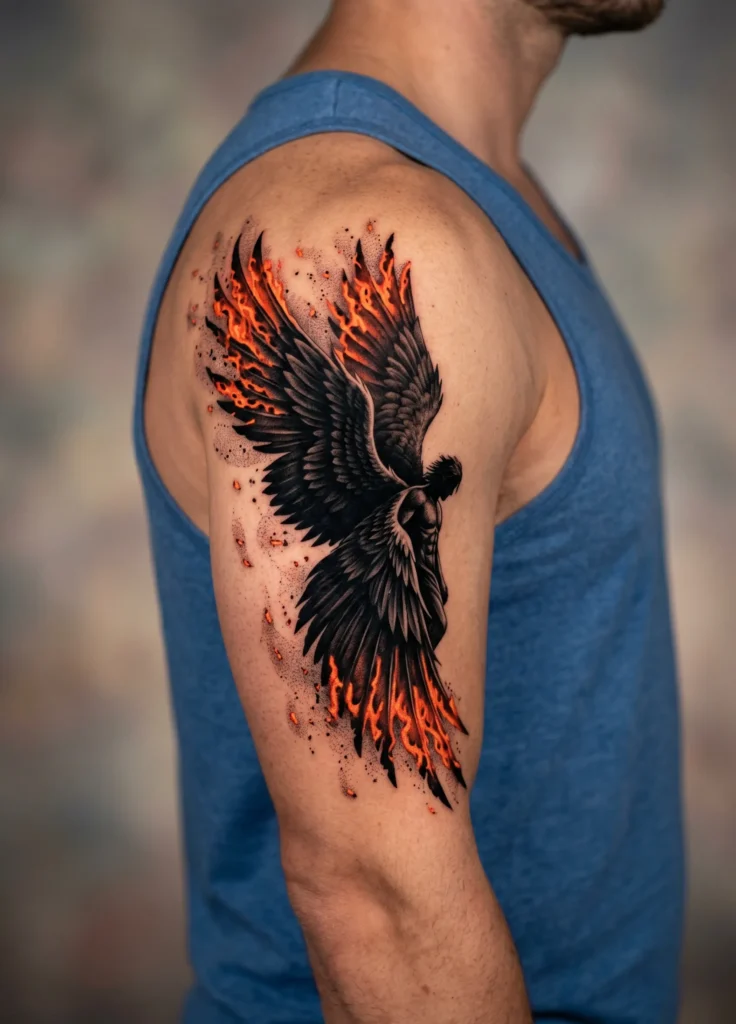 Dark Angel with Burning Wing Edges