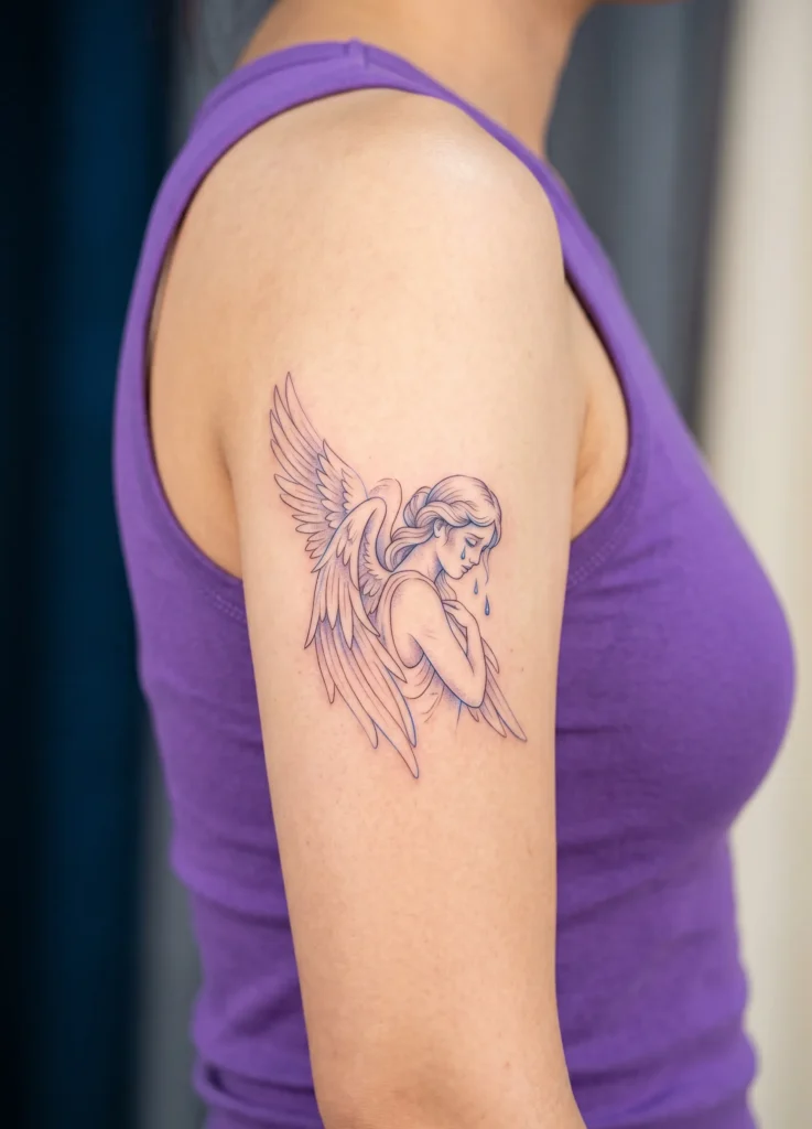 Delicate Crying Angel Tattoo