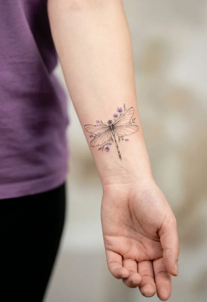 Delicate Dragonfly Wrist Tattoo with Thin Wings