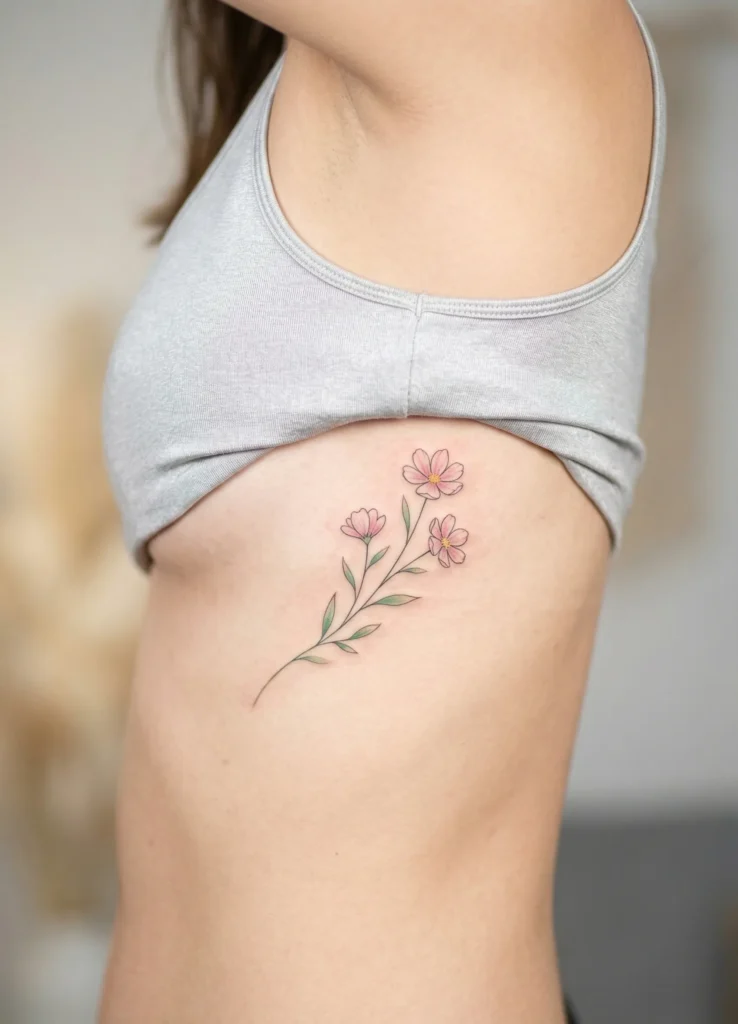 Delicate Flower on Rib Cage Tattoo