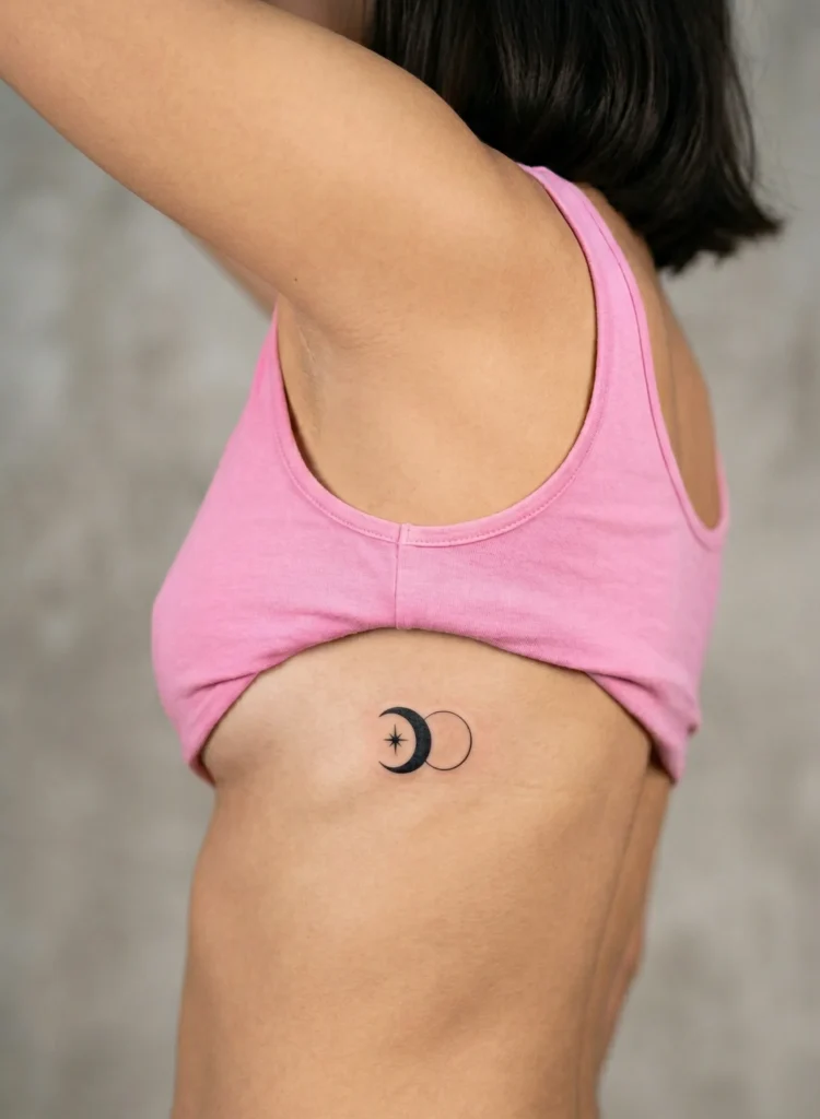 Delicate Moon Hidden Tattoo on Side Rib