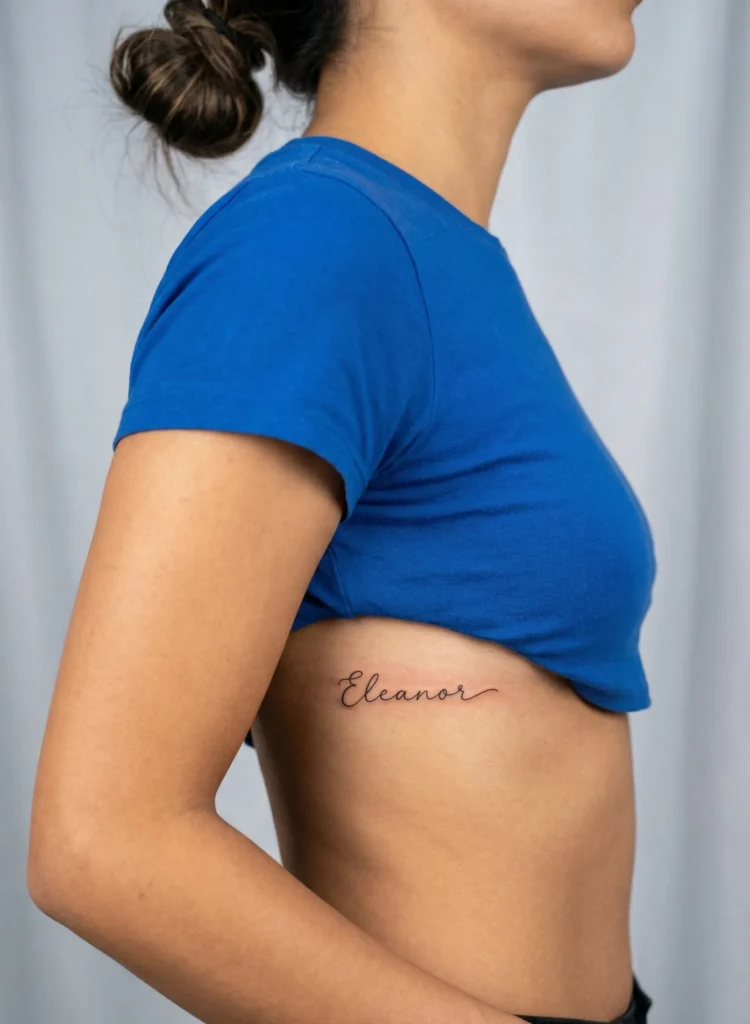 Delicate Name Hidden Tattoo on Side Rib