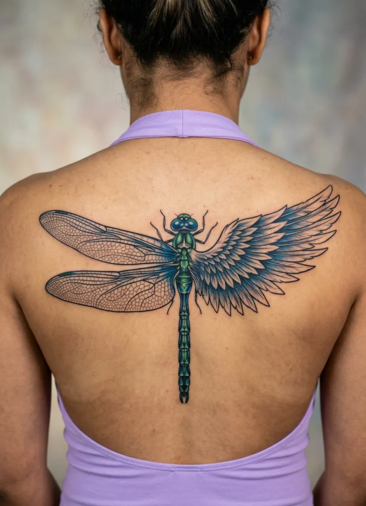 Dragonfly Body, Angel Wing Back Tattoo