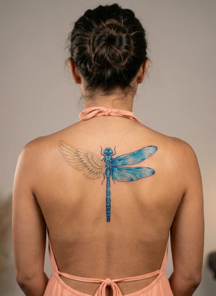 Dragonfly Body, Angel Wing Spine Tattoo