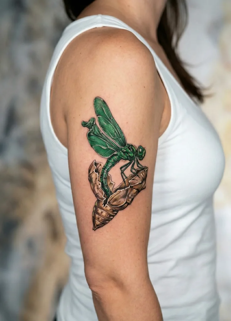 Dragonfly Emerging from Chrysalis Tattoo
