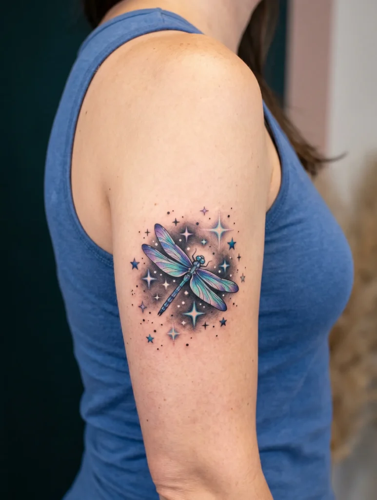 Dragonfly Flying Through Star Cluster