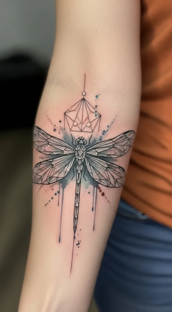 Dragonfly Forearm Tattoo with Crystal Wing Effect