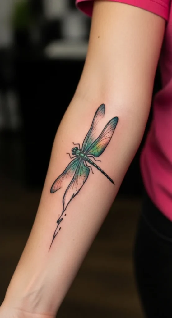 Dragonfly Forearm Tattoo with Negative Space Design