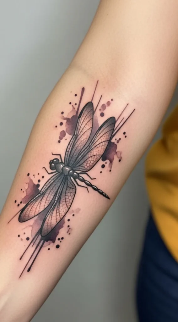 Dragonfly Forearm Tattoo with Soft Gradient Shading