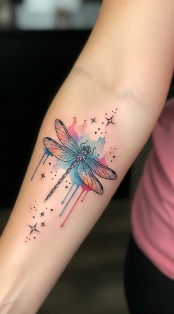 Dragonfly Forearm Tattoo with Sparkle Detail