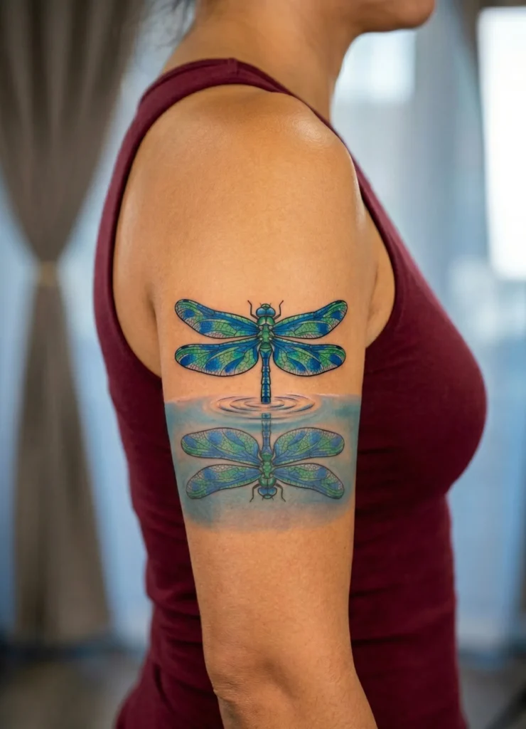 Dragonfly Reflection on Water Tattoo