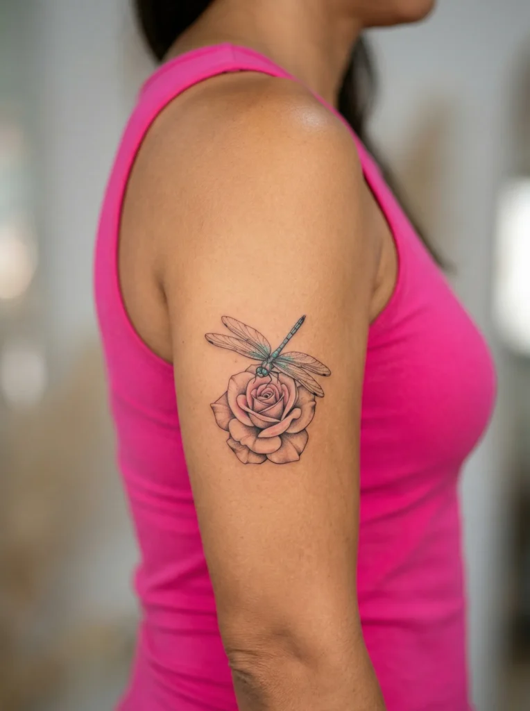 Dragonfly Resting on a Blooming Rose