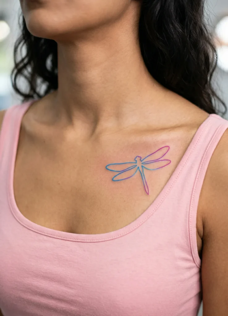 Dragonfly Silhouette in Open Sky Tattoo
