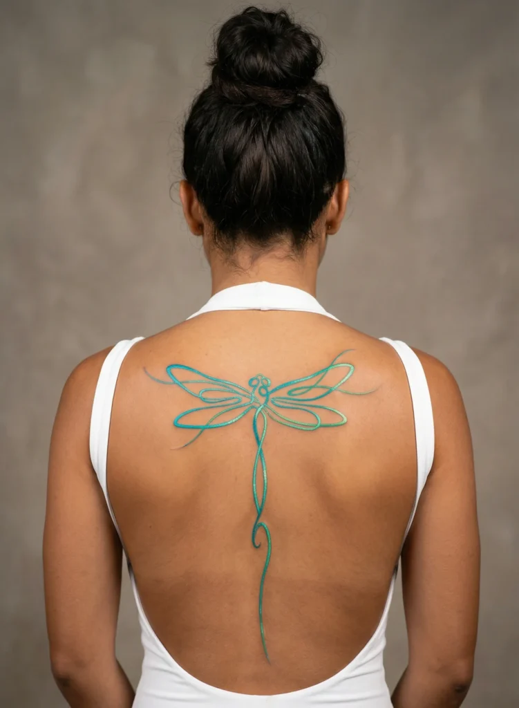 Dragonfly Spine Tattoo with Abstract Line Art