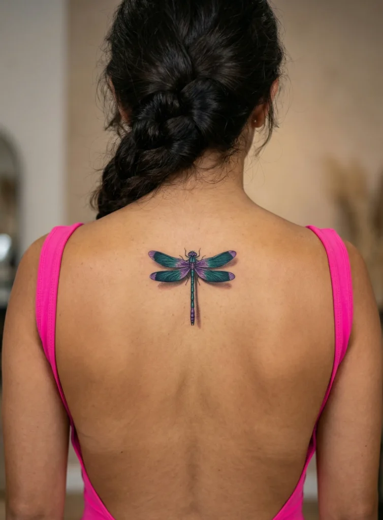 Dragonfly Spine Tattoo with Depth Effect