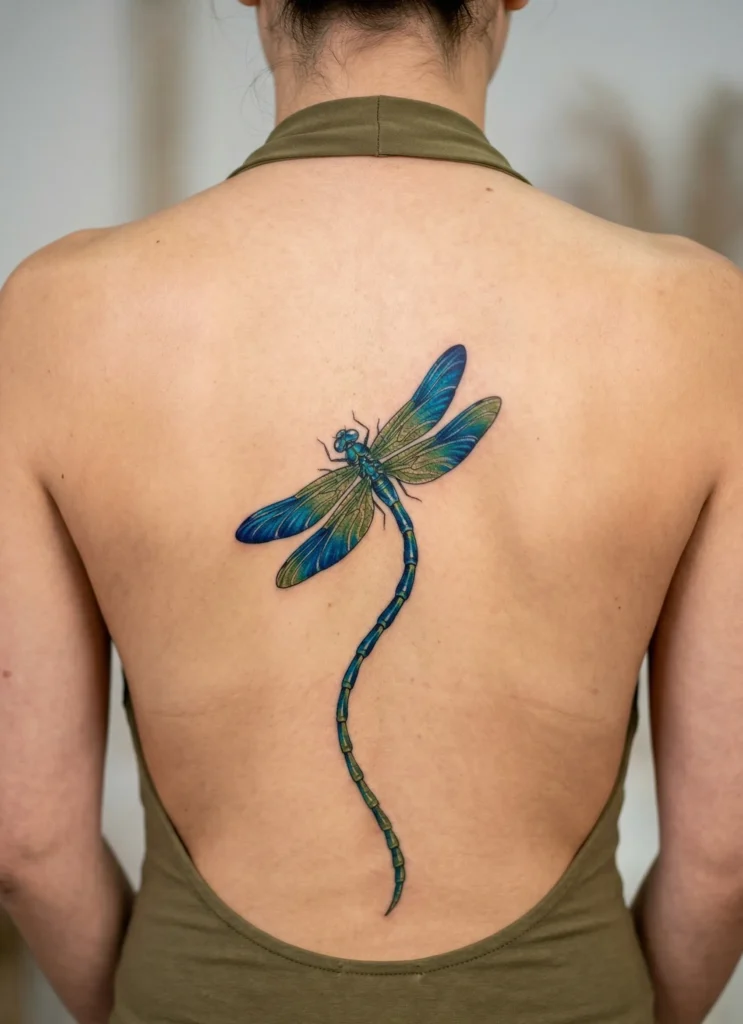 Dragonfly Spine Tattoo with Elegant Curved Flow