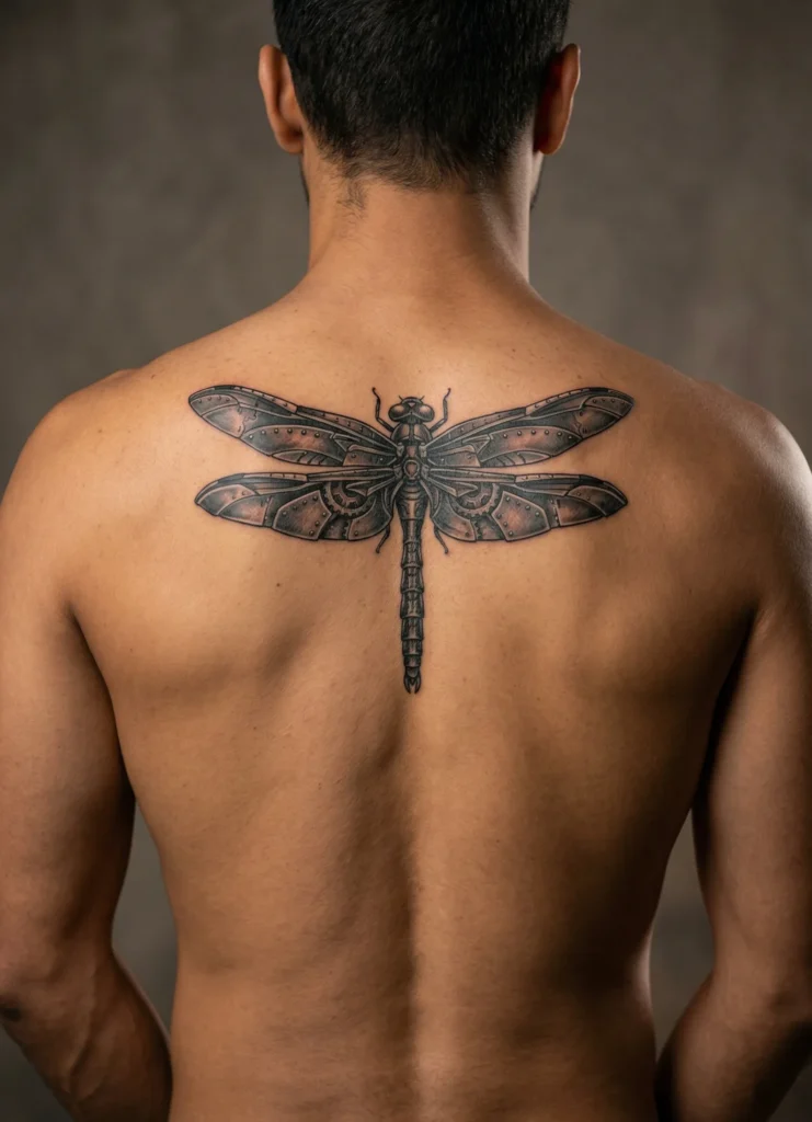 Dragonfly Tattoo with Armor Inspired Wings