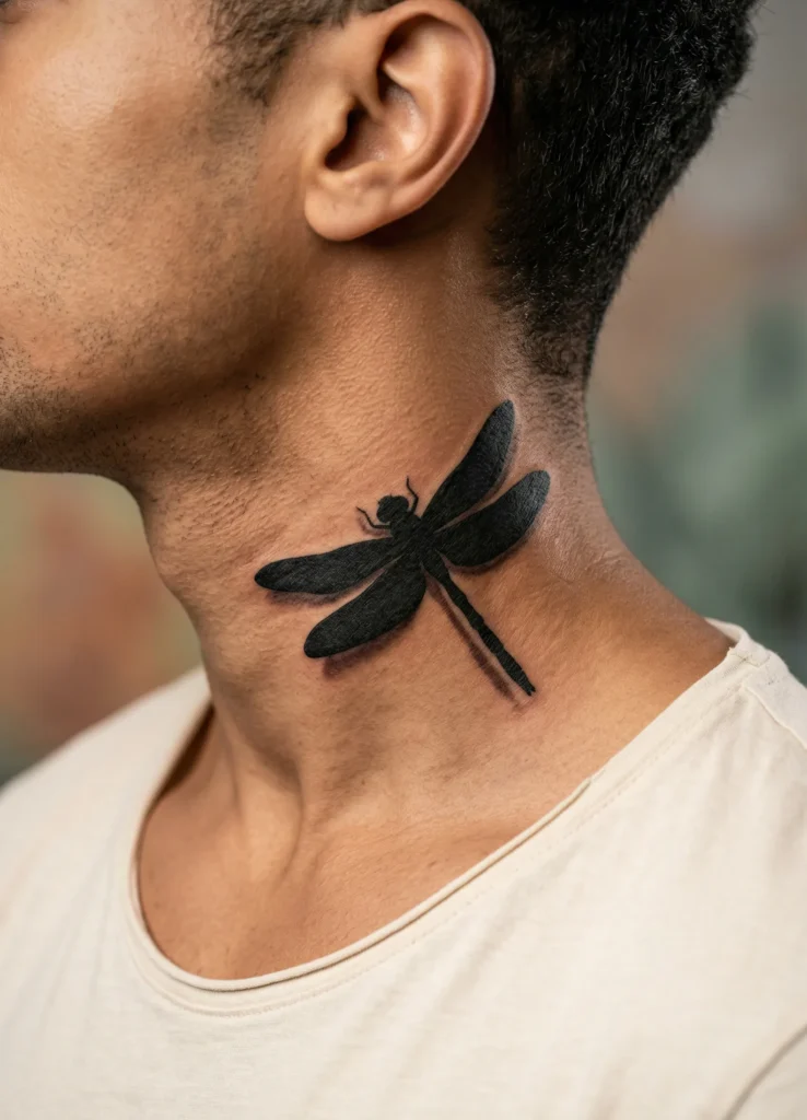 Dragonfly Tattoo with Dark Shadow Silhouette