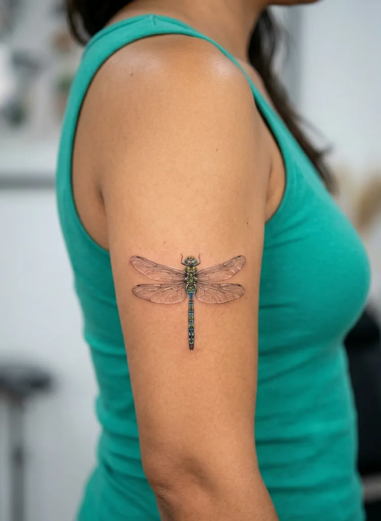 Dragonfly Tattoo with Detailed Transparent Wings
