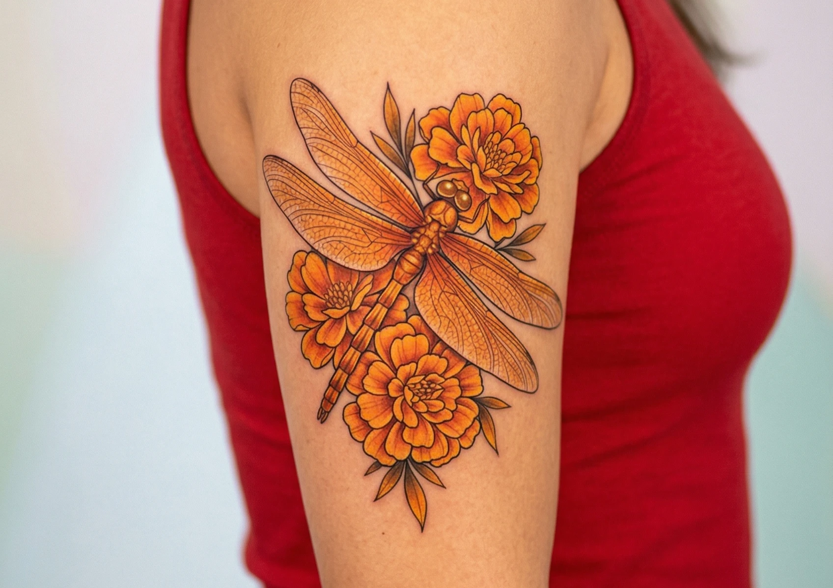 Dragonfly Tattoo with Flowers