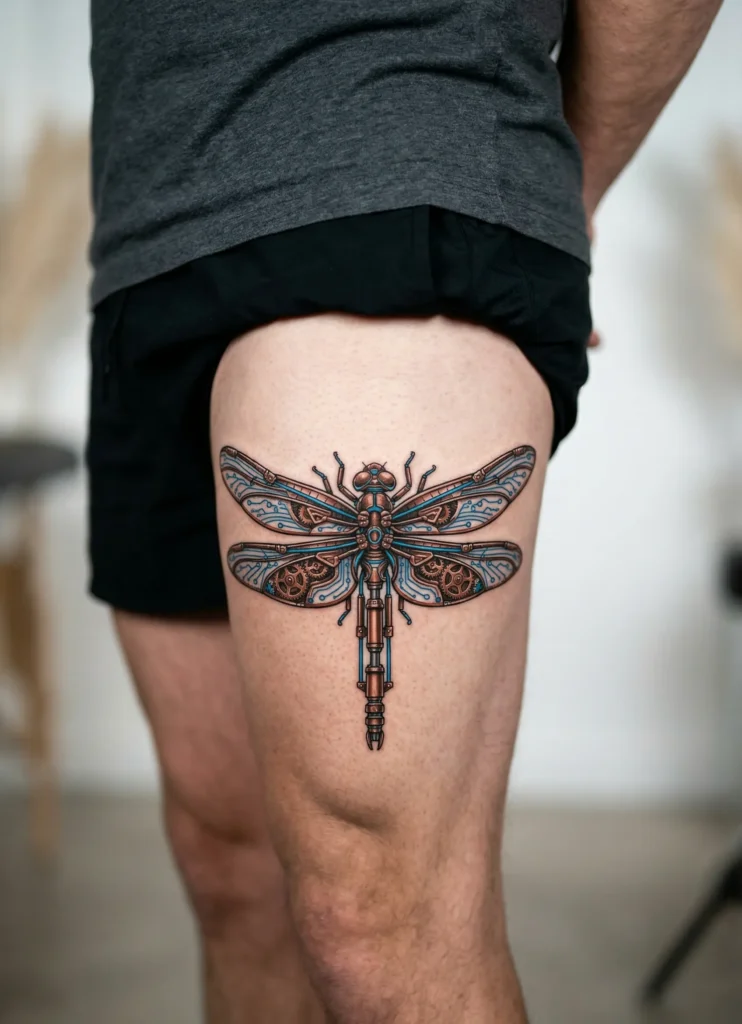 Dragonfly Tattoo with Mechanical (Biomechanical) Wings