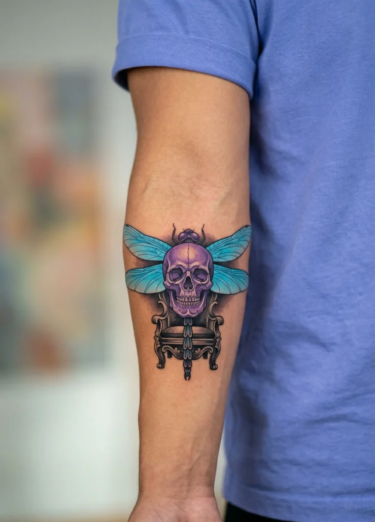 Dragonfly Tattoo with Skull Fusion Concept