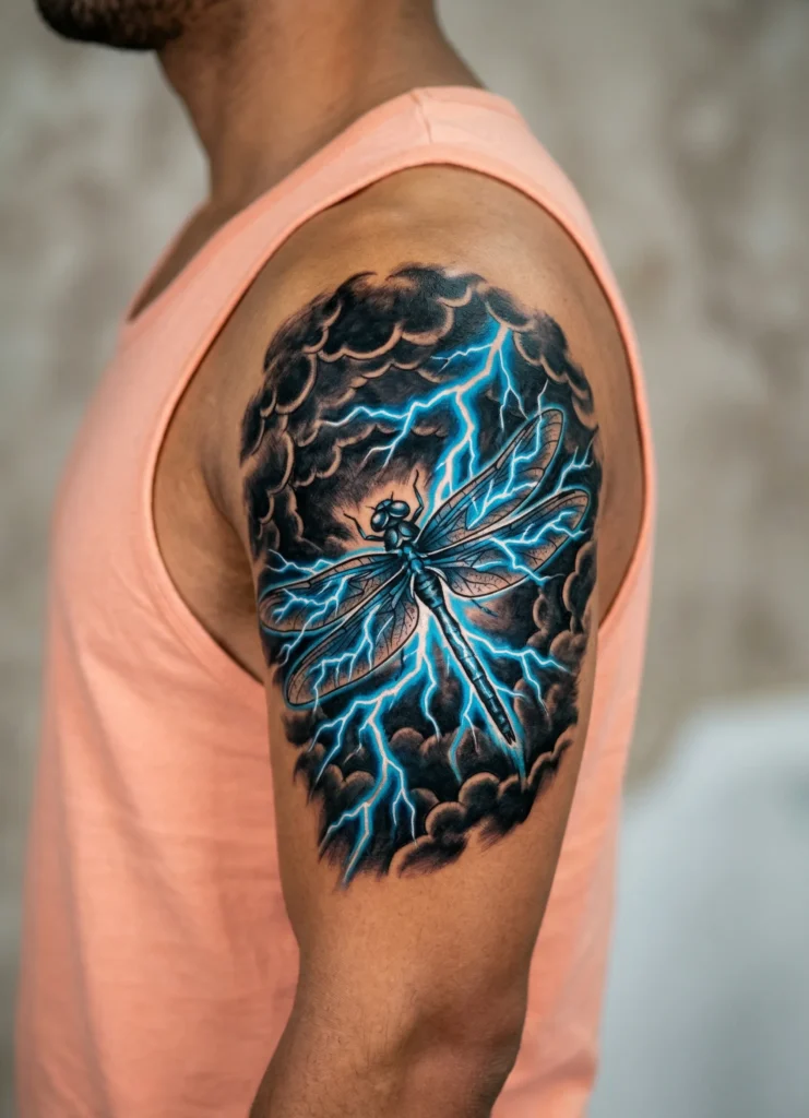Dragonfly Tattoo with Storm or Lightning Effect