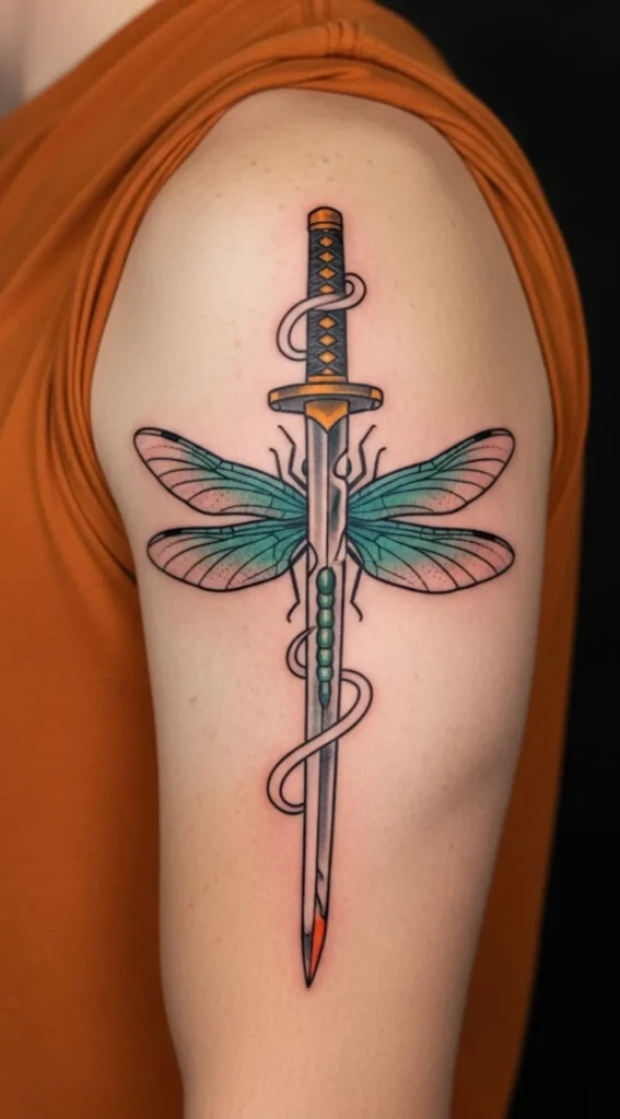 Dragonfly Tattoo with Sword or Blade Element