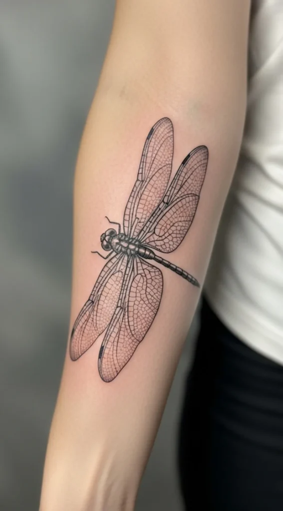 Dragonfly Tattoo with Vein Wing Detailing